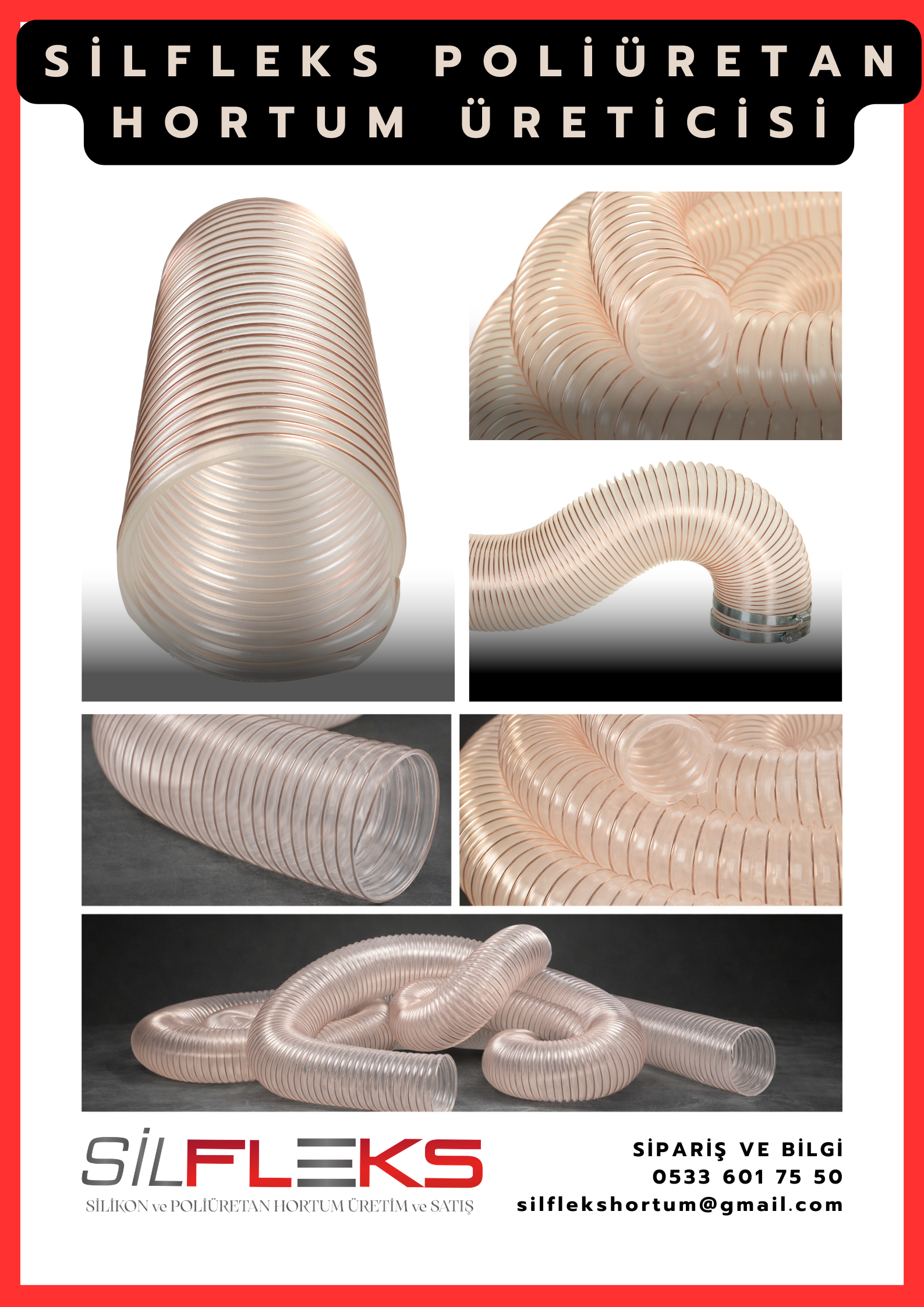 Bakır Telli Şeffaf Poliüretan Hortum